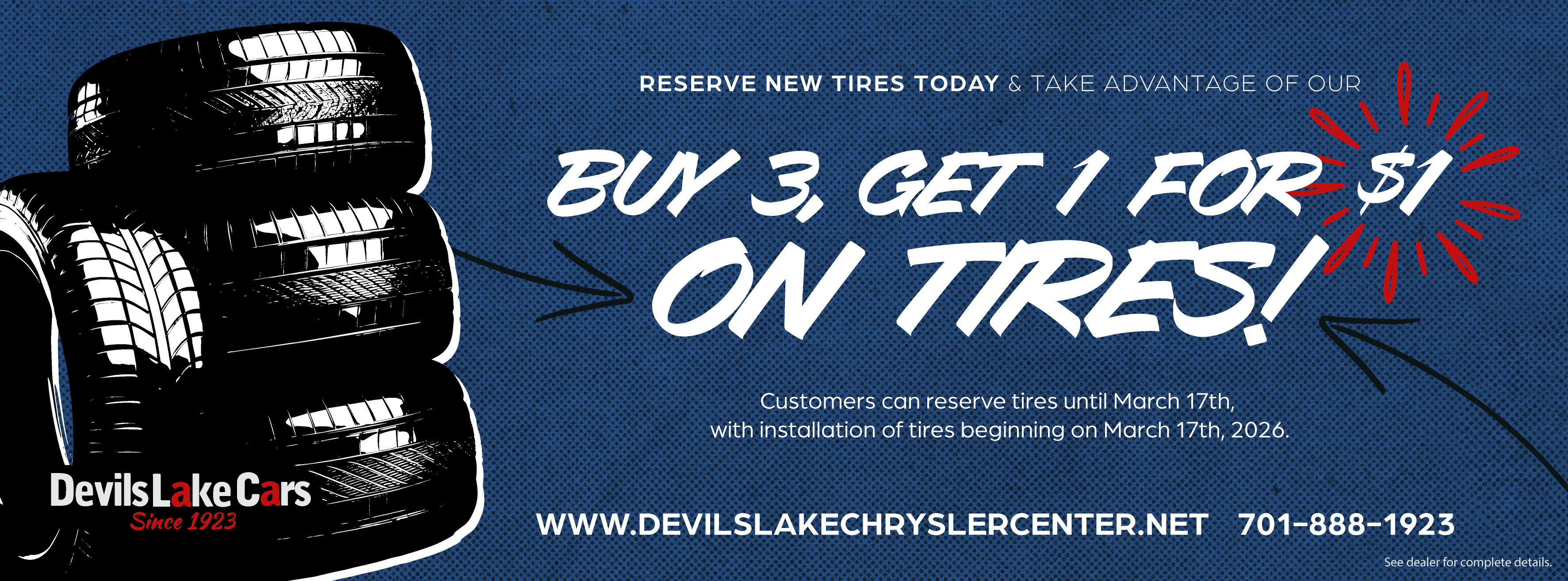 Buy 3 Tires, Get 1 for $1 - Devils Lake Chrysler Dodge Jeep Ram